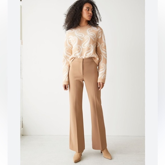 & OTHER STORIES PRESSED CREASED FLARE LEG NEUTRAL TAN TROUSERS SIZE 10 - Picture 1 of 13